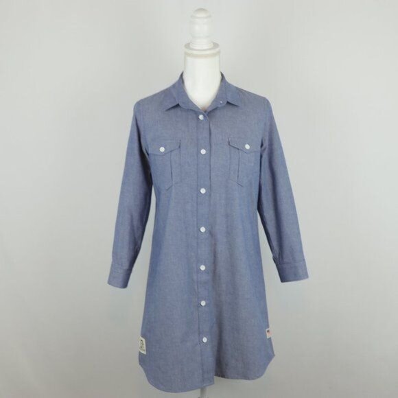 Icelantic Women's Large Blue Chambray Cotton 3/4 Sleeve Button Up Shirt Dress - Picture 1 of 10